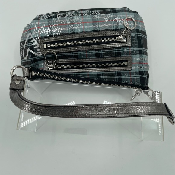 Coach Poppy Tartan Plaid Graffiti Blue Silver Shoulder Bag Wristlet - Picture 7 of 16